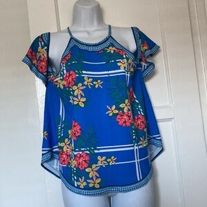 Flying Tomato Cold Shoulder Blue Top Medium NEW